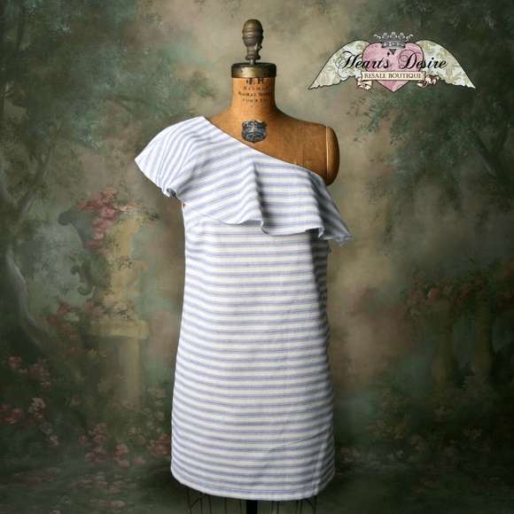 Aakaa One Shoulder Ruffle Shift Dress Stripe Sz S. - Picture 1 of 8